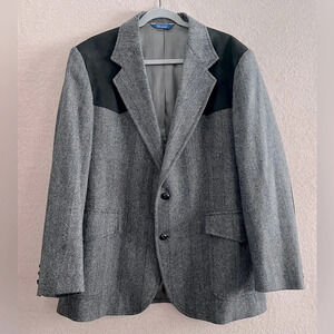 Vintage Pendleton Suede & Tweed Sport Coat/Suit Jacket/Blazer-Gray/Black-Mens 44